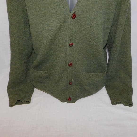 Grant Thomas Mens XL Green V neck 100% Wool Cardigan Grandpa Sweater - Picture 7 of 12